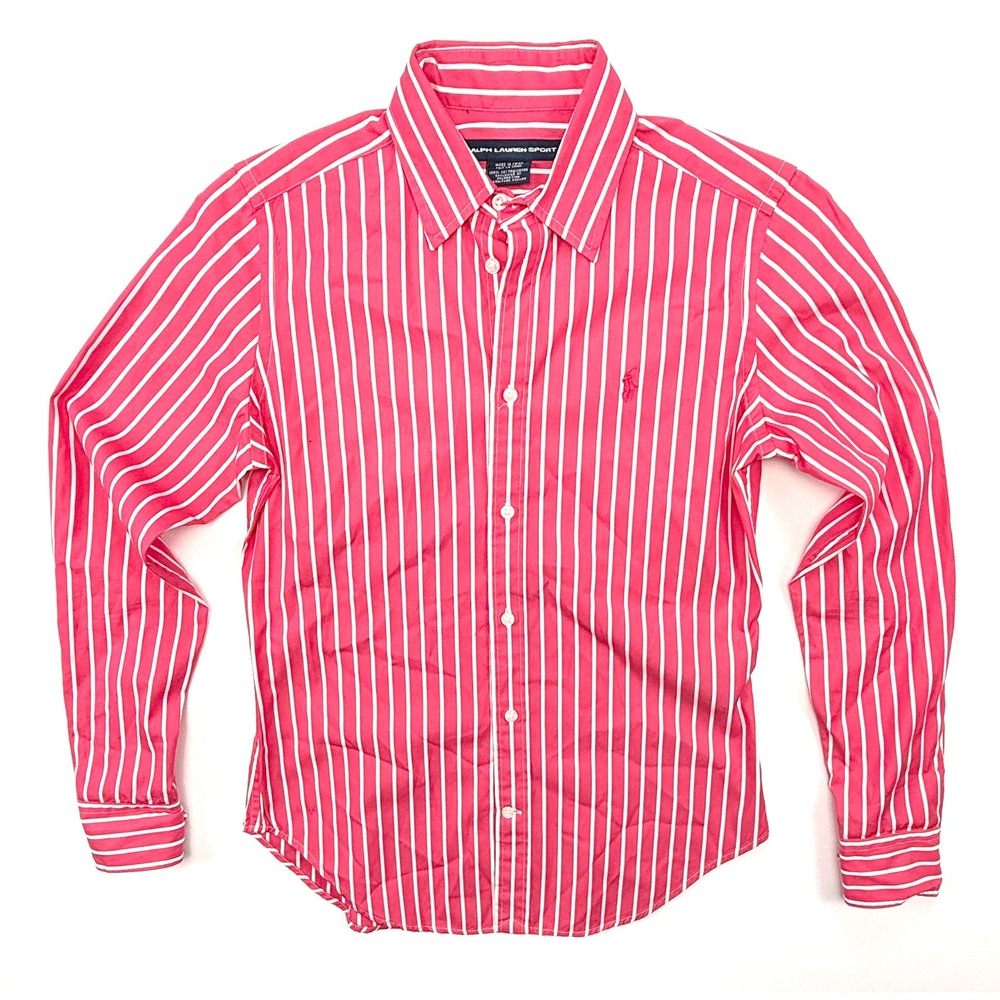 Ralph Lauren Sport Womens Sz 8 Pink White Stripe Button Down Shirt Cotton #1863 - Picture 2 of 9